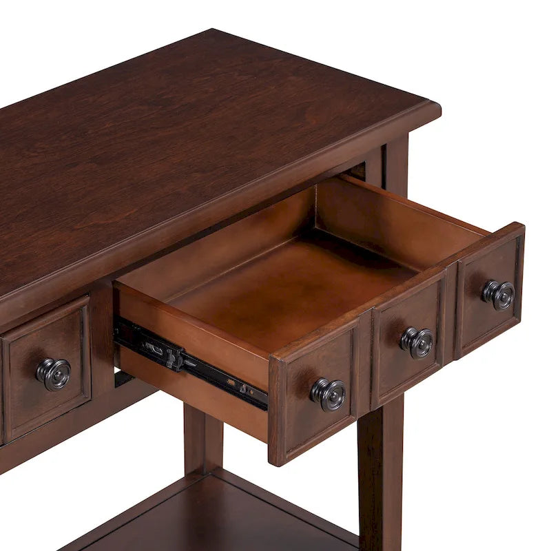 Tavolo consolle rustico con 3 cassetti e ripiano aperto - gambe in legno di hevea, 38.2W pollici