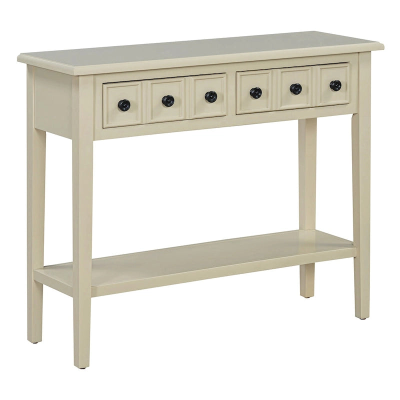 Tavolo consolle rustico con 3 cassetti e ripiano aperto - gambe in legno di hevea, 38.2W pollici