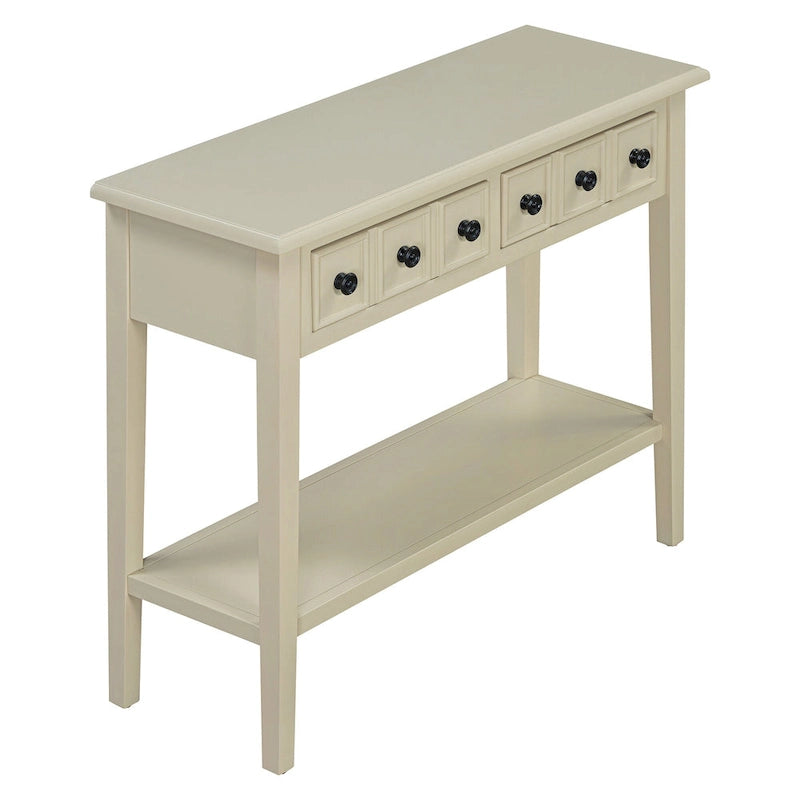 Tavolo consolle rustico con 3 cassetti e ripiano aperto - gambe in legno di hevea, 38.2W pollici