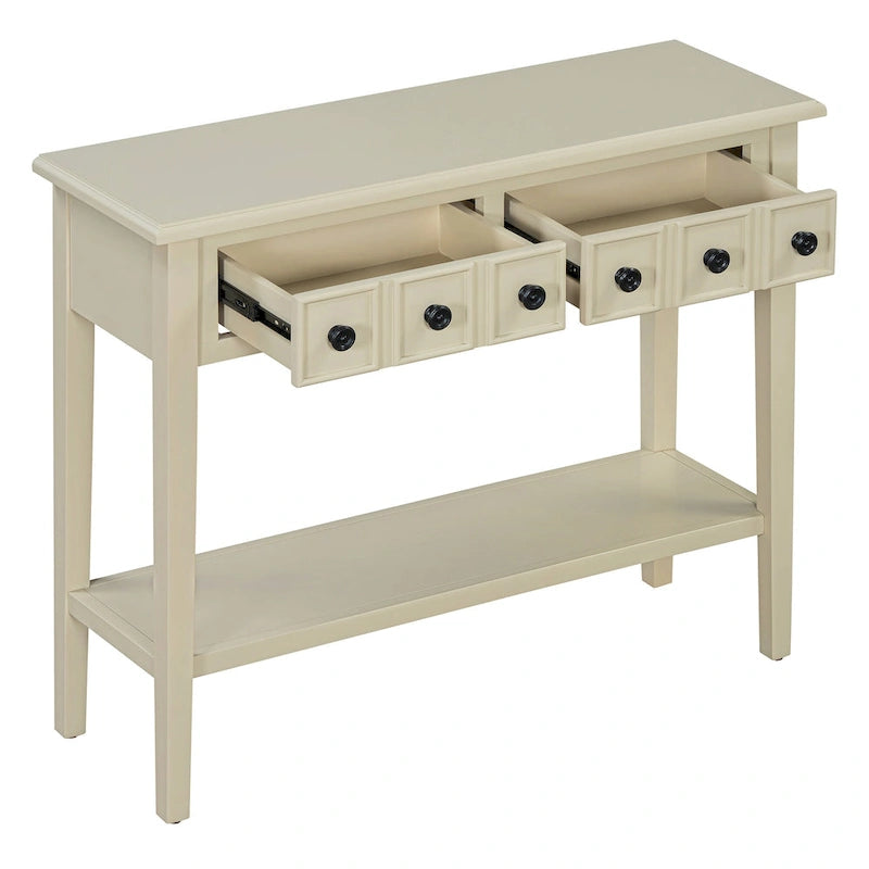 Tavolo consolle rustico con 3 cassetti e ripiano aperto - gambe in legno di hevea, 38.2W pollici