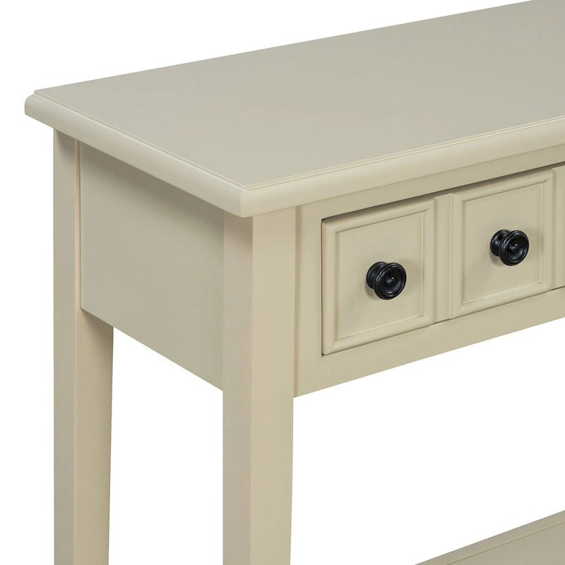 Tavolo consolle rustico con 3 cassetti e ripiano aperto - gambe in legno di hevea, 38.2W pollici