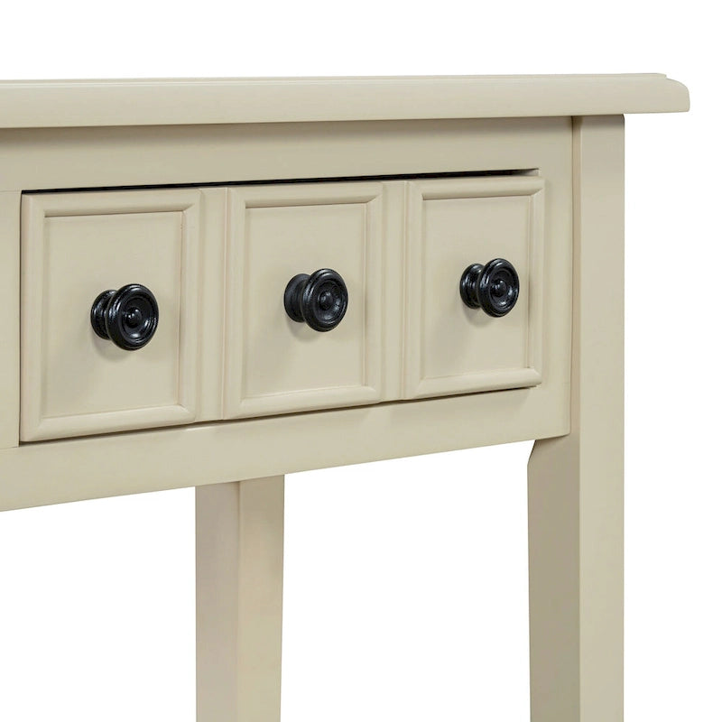 Tavolo consolle rustico con 3 cassetti e ripiano aperto - gambe in legno di hevea, 38.2W pollici