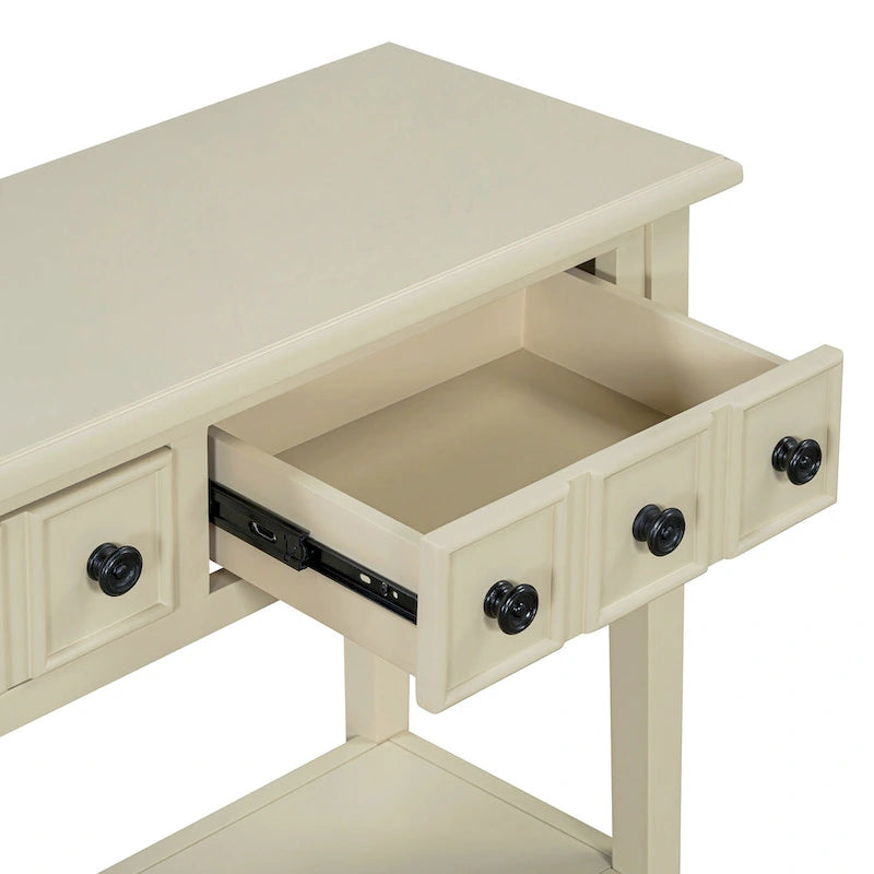 Tavolo consolle rustico con 3 cassetti e ripiano aperto - gambe in legno di hevea, 38.2W pollici