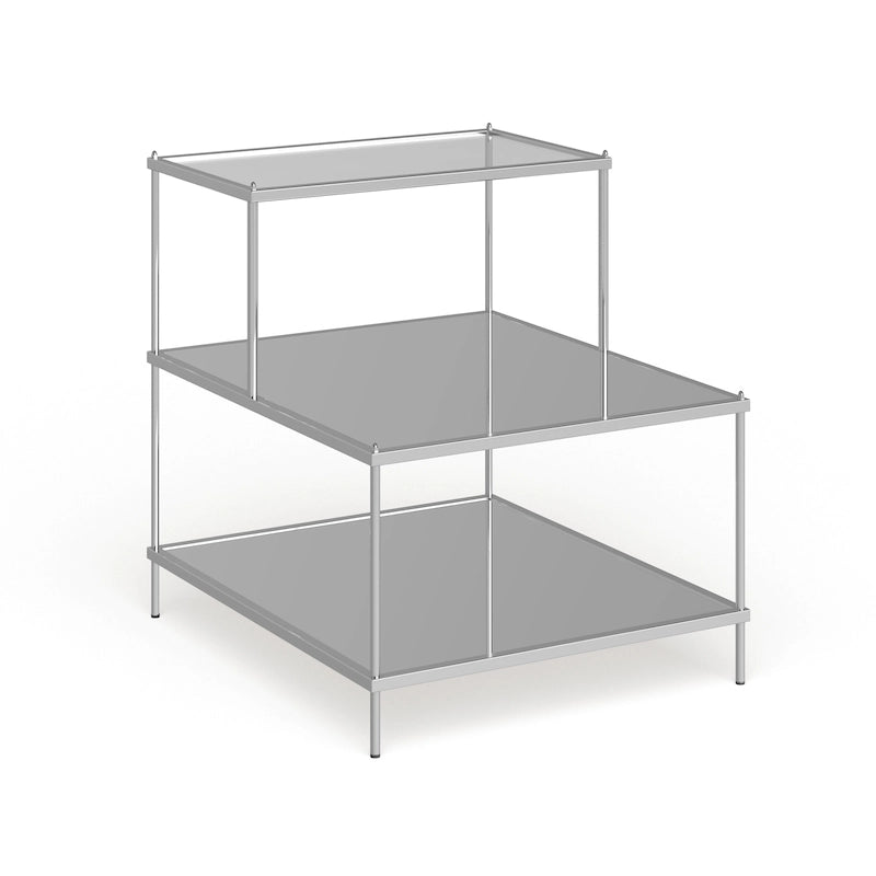Glam Mirrored Chrome Accent Side Table with Tempered Glass Shelves