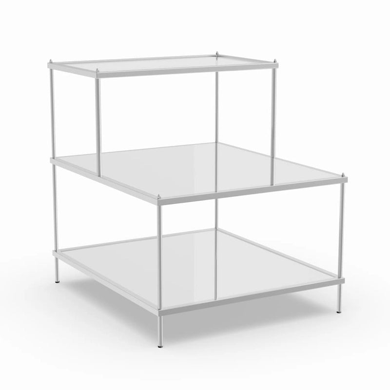 Glam Mirrored Chrome Accent Side Table with Tempered Glass Shelves