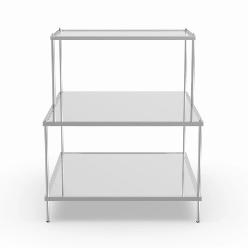 Glam Mirrored Chrome Accent Side Table with Tempered Glass Shelves