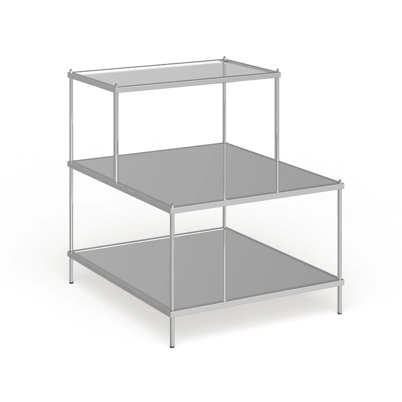 Glamouröser verspiegelter Beistelltisch aus Chrom mit Ablageflächen aus gehärtetem Glas