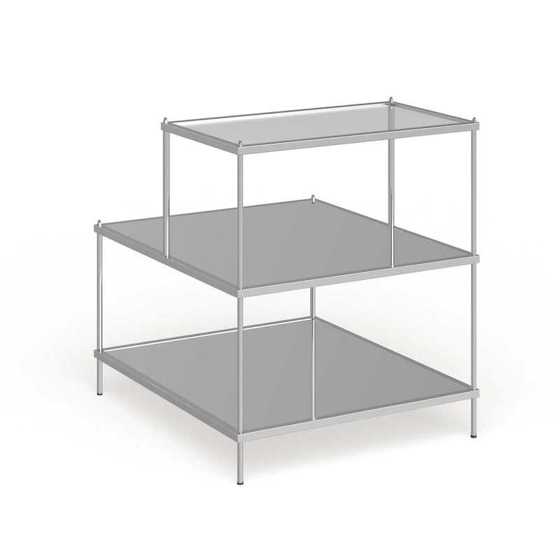 Glamouröser verspiegelter Beistelltisch aus Chrom mit Ablageflächen aus gehärtetem Glas
