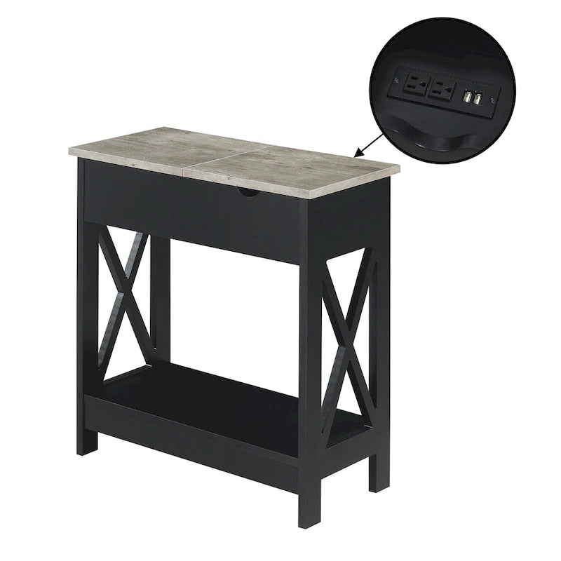 Flip Top End Table with Charging Station and Shelf
