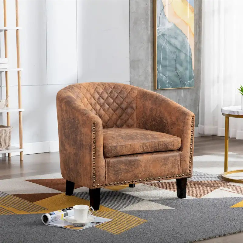 Accent Barrel Chair with Nailhead Trim and Solid Wood Legs