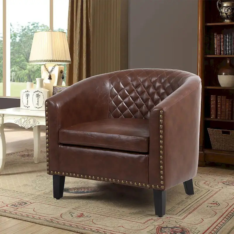 Accent Barrel Chair with Nailhead Trim and Solid Wood Legs