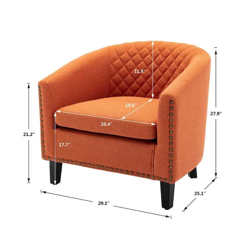 Accent Barrel Chair with Nailhead Trim and Solid Wood Legs