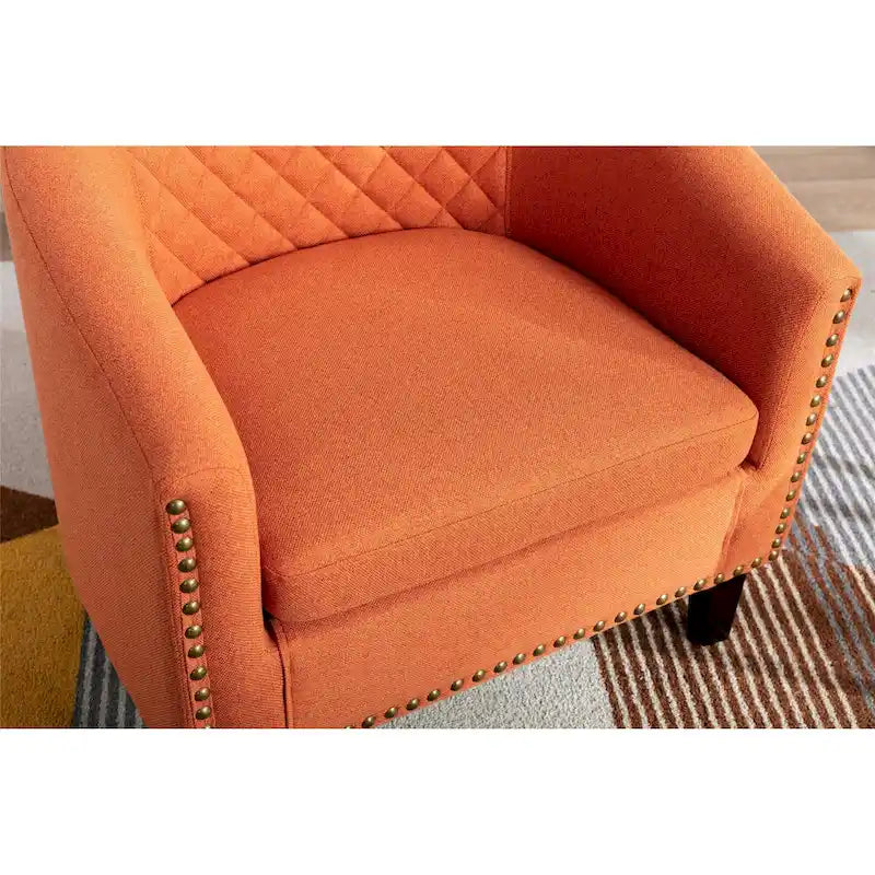 Fauteuil tonneau d’appoint avec clous décoratifs et pieds en bois massif