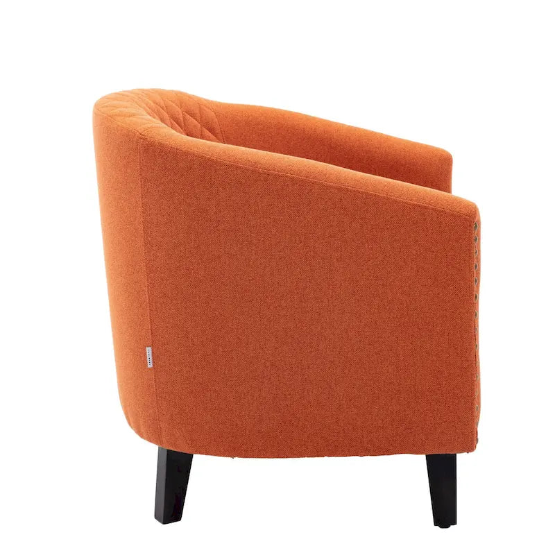 Fauteuil tonneau d’appoint avec clous décoratifs et pieds en bois massif