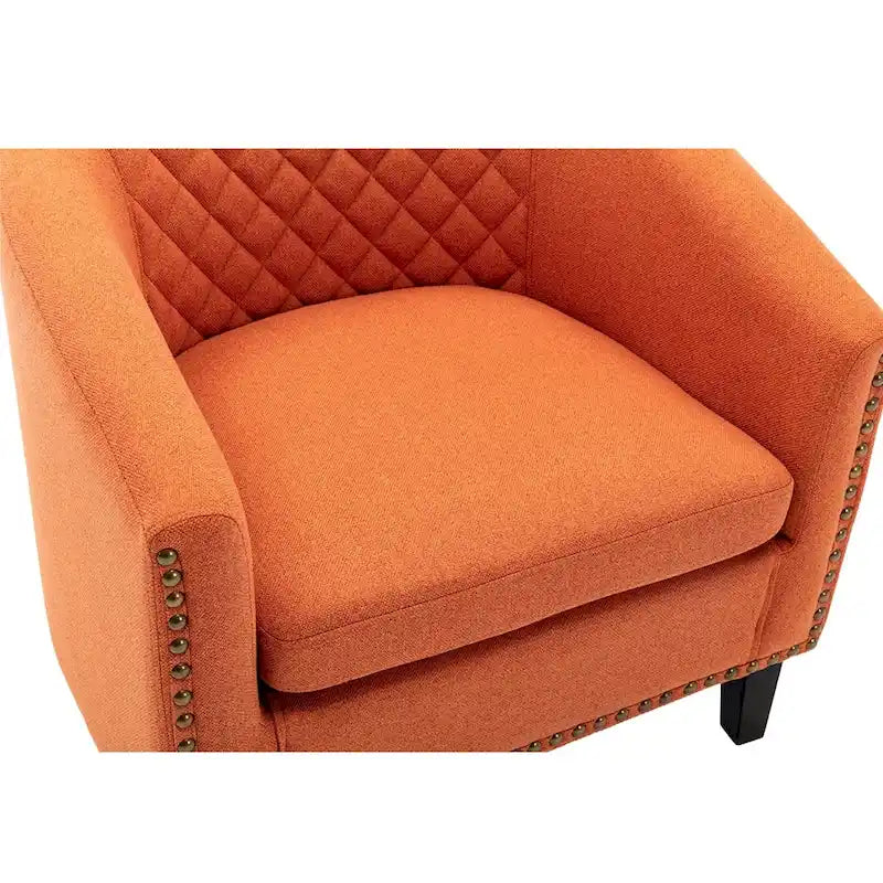 Fauteuil tonneau d’appoint avec clous décoratifs et pieds en bois massif