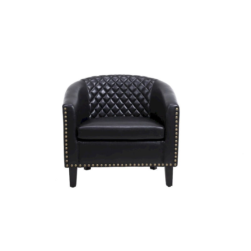Fauteuil tonneau d’appoint avec clous décoratifs et pieds en bois massif