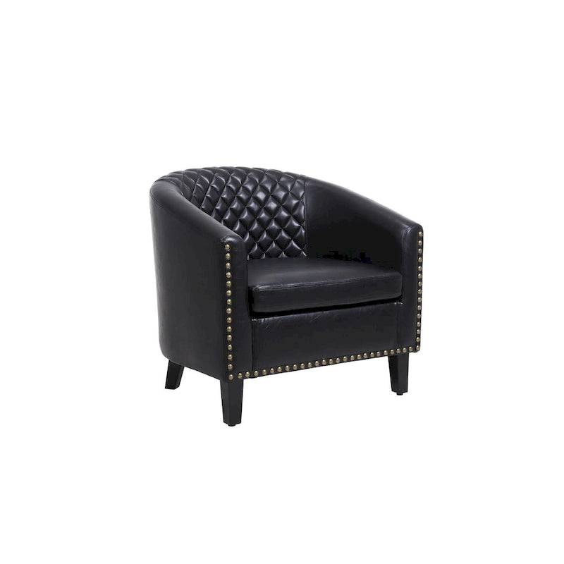 Fauteuil tonneau d’appoint avec clous décoratifs et pieds en bois massif