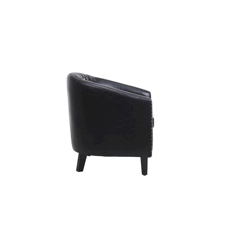 Fauteuil tonneau d’appoint avec clous décoratifs et pieds en bois massif