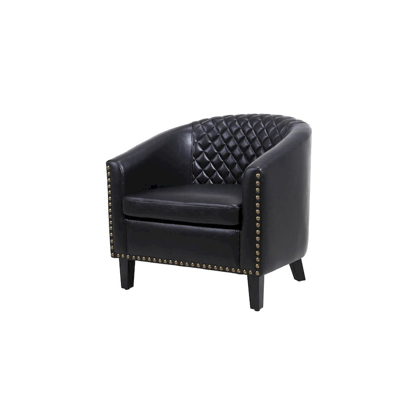 Fauteuil tonneau d’appoint avec clous décoratifs et pieds en bois massif