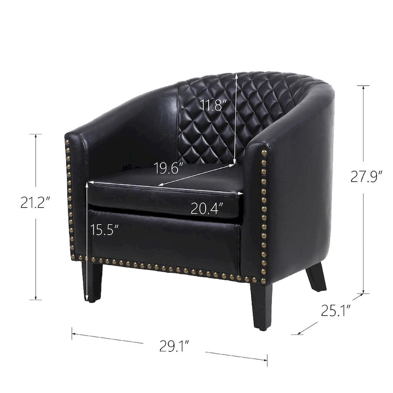 Fauteuil tonneau d’appoint avec clous décoratifs et pieds en bois massif