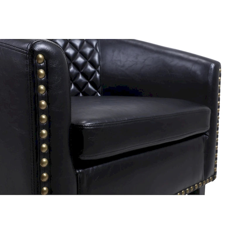 Fauteuil tonneau d’appoint avec clous décoratifs et pieds en bois massif