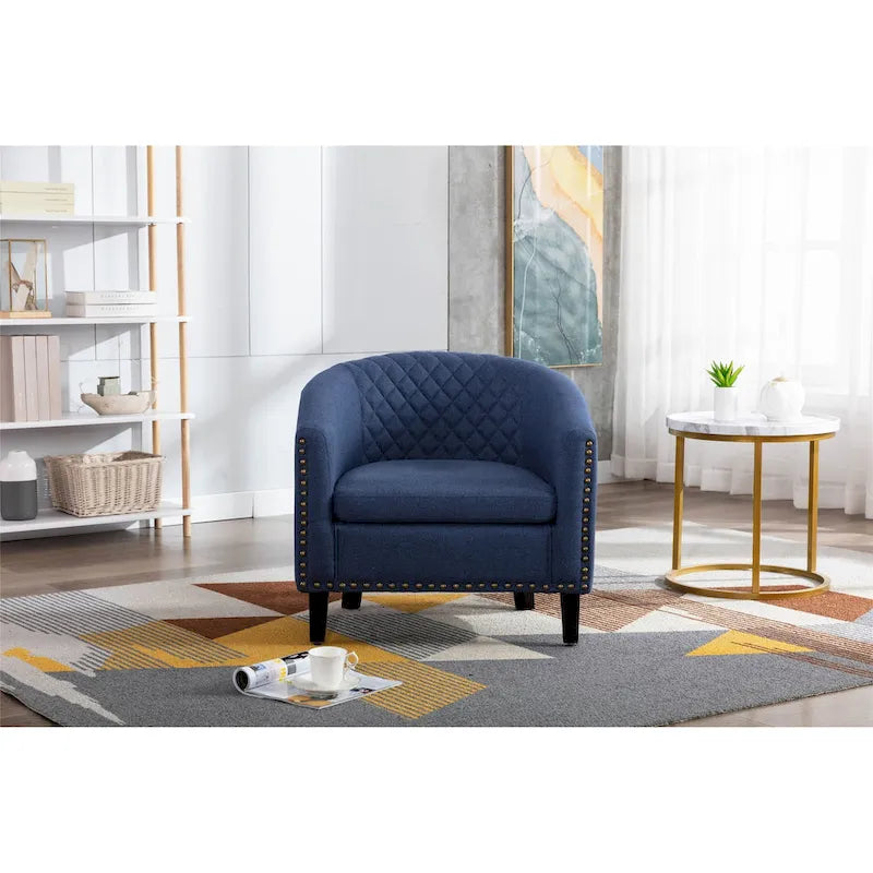 Fauteuil tonneau d’appoint avec clous décoratifs et pieds en bois massif