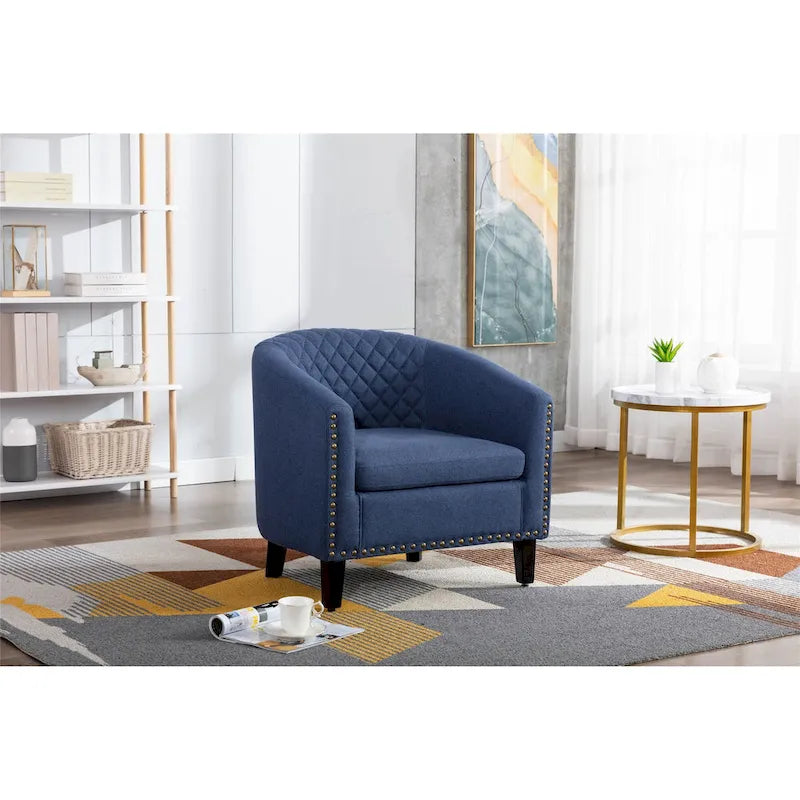 Fauteuil tonneau d’appoint avec clous décoratifs et pieds en bois massif