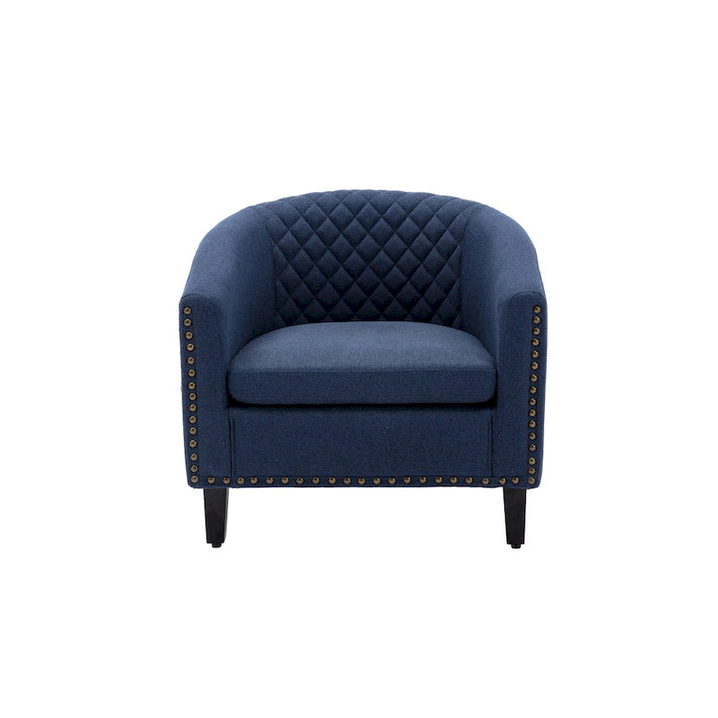 Fauteuil tonneau d’appoint avec clous décoratifs et pieds en bois massif