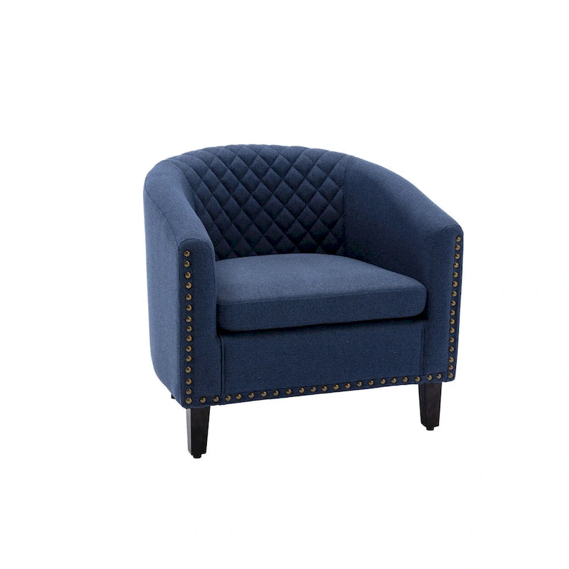 Fauteuil tonneau d’appoint avec clous décoratifs et pieds en bois massif