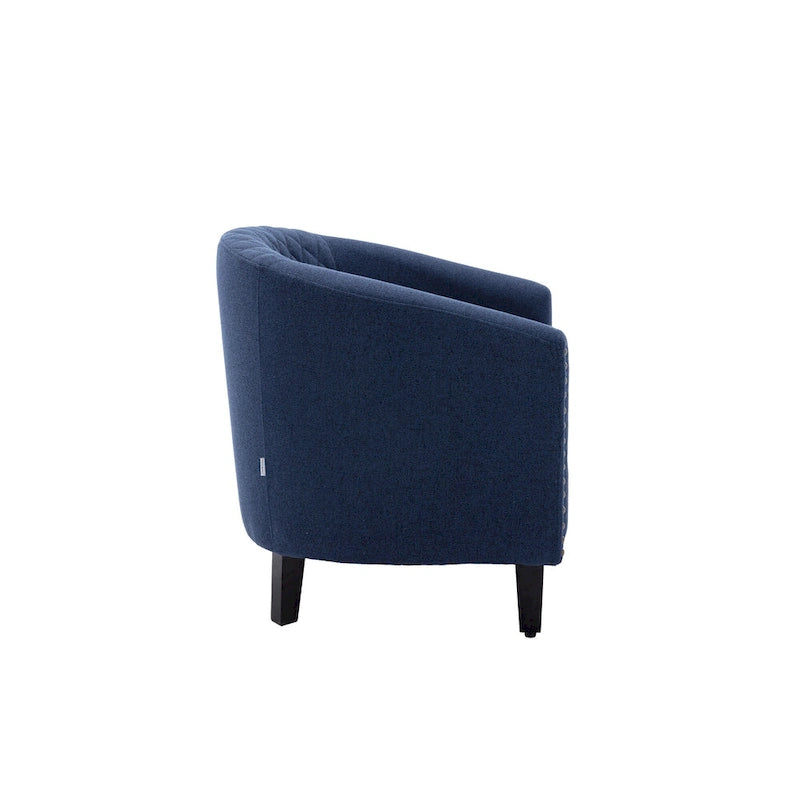 Fauteuil tonneau d’appoint avec clous décoratifs et pieds en bois massif