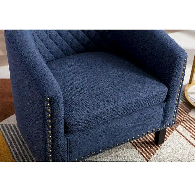 Fauteuil tonneau d’appoint avec clous décoratifs et pieds en bois massif
