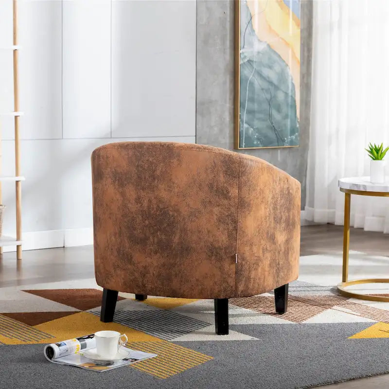 Fauteuil tonneau d’appoint avec clous décoratifs et pieds en bois massif