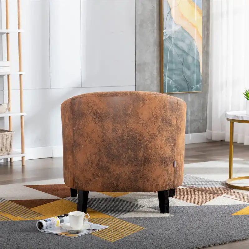 Fauteuil tonneau d’appoint avec clous décoratifs et pieds en bois massif