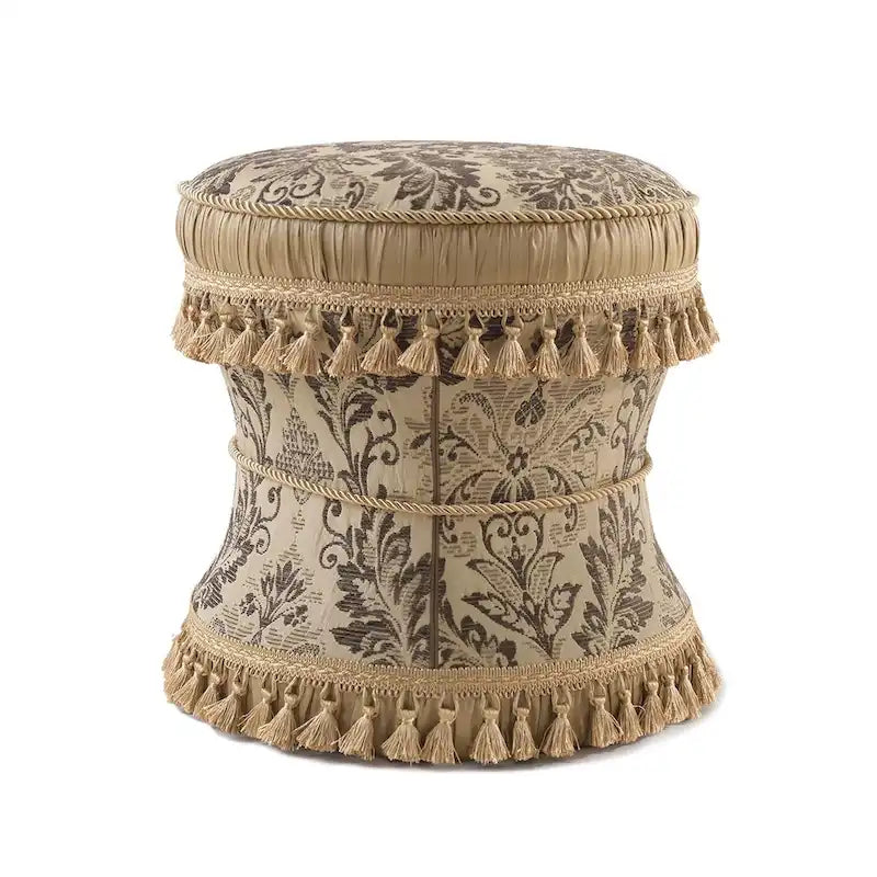 Decoratieve zandlopervormige poef voor de kaptafel met koordafwerking - 16x16 in.