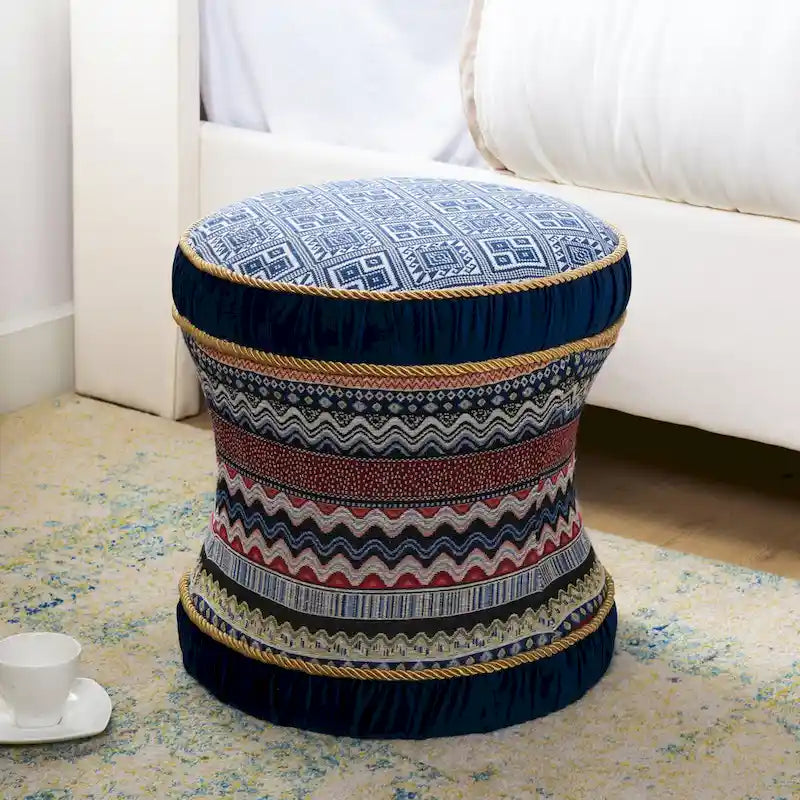 Decorative Hourglass Ottoman Vanity Stool with Rope Trim - 16x16 in.