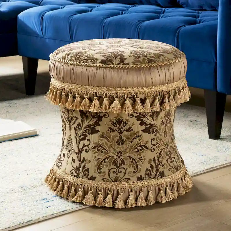 Decoratieve zandlopervormige poef voor de kaptafel met koordafwerking - 16x16 in.
