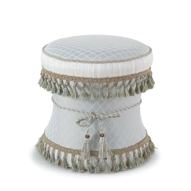 Decoratieve zandlopervormige poef voor de kaptafel met koordafwerking - 16x16 in.