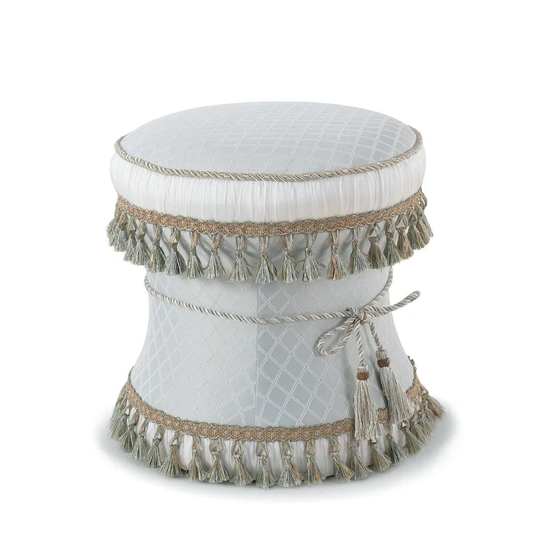 Decoratieve zandlopervormige poef voor de kaptafel met koordafwerking - 16x16 in.