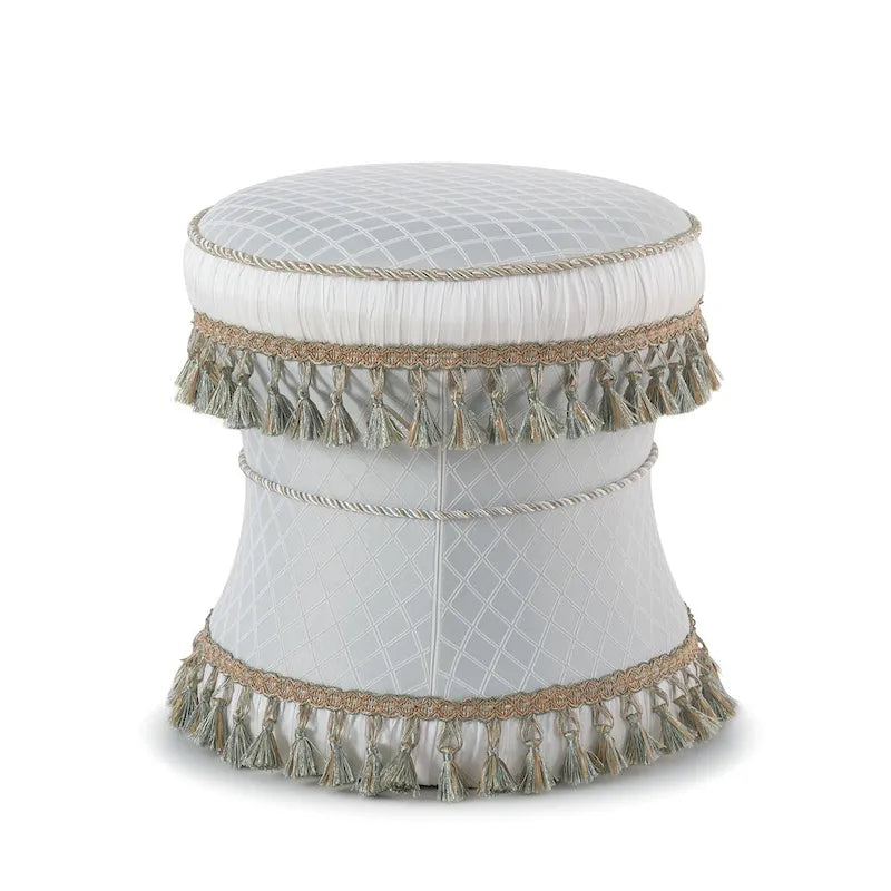 Decoratieve zandlopervormige poef voor de kaptafel met koordafwerking - 16x16 in.
