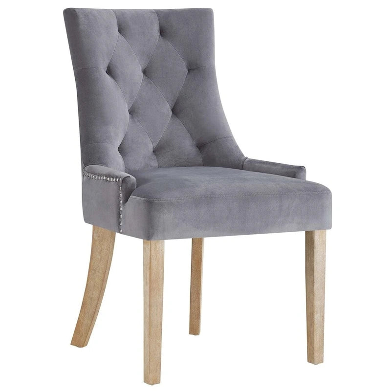Tufted Velvet Dining Chair with Nailhead Trim and Metal Ring Back