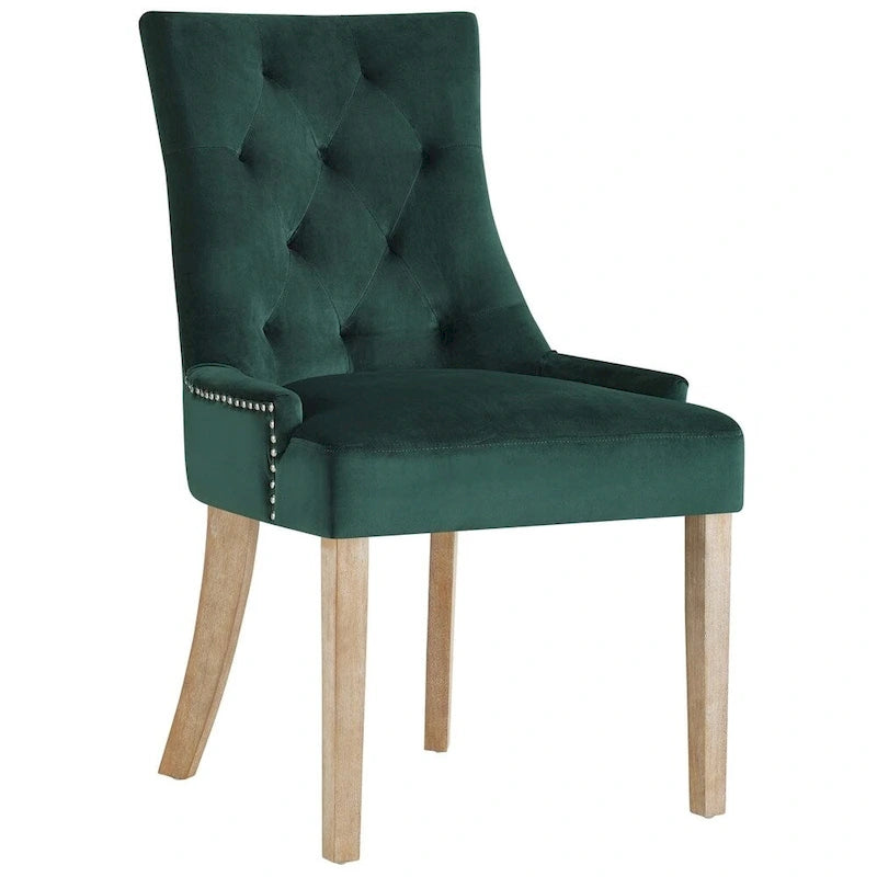 Tufted Velvet Dining Chair with Nailhead Trim and Metal Ring Back