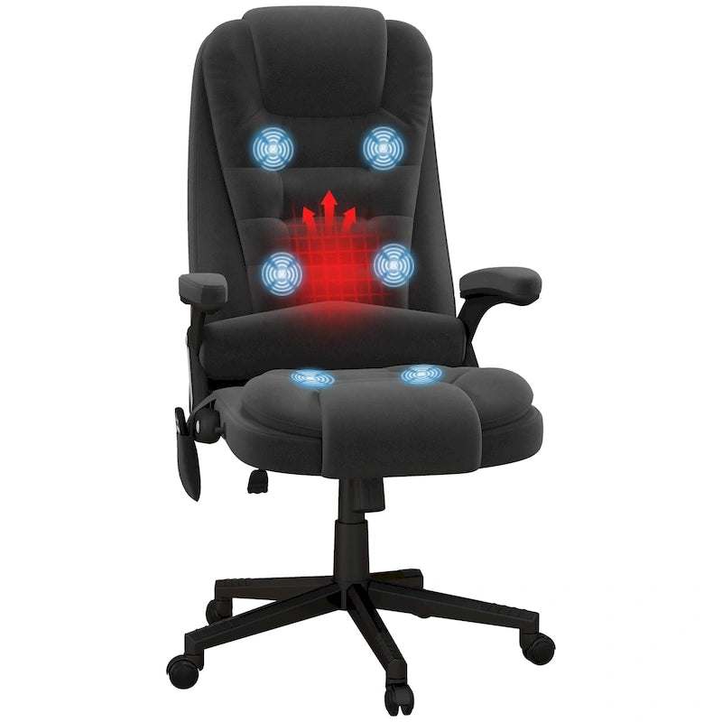 6-Point Vibrating Massage Office Chair with Heat, Velvet High Back Reclining Design