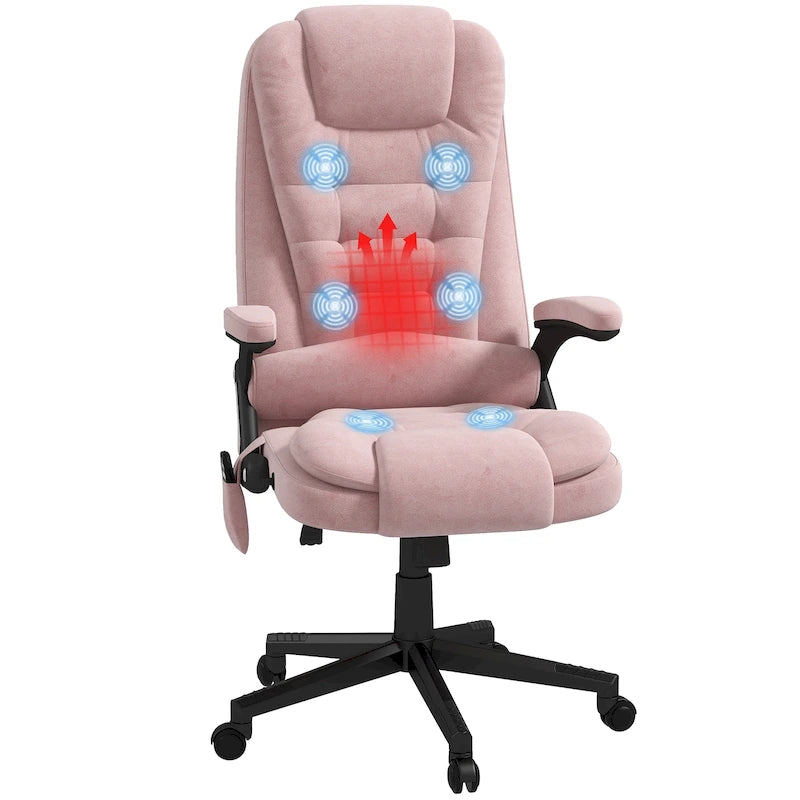 6-Point Vibrating Massage Office Chair with Heat, Velvet High Back Reclining Design
