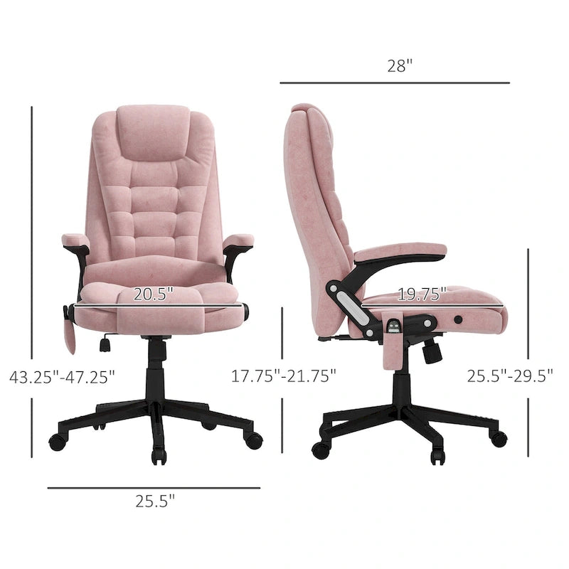 6-Point Vibrating Massage Office Chair with Heat, Velvet High Back Reclining Design