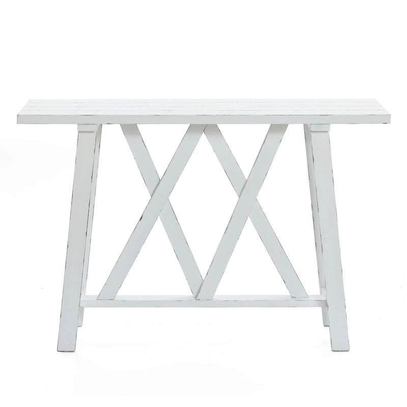48-inch Distressed White Farmhouse Console Table with Double-X Base