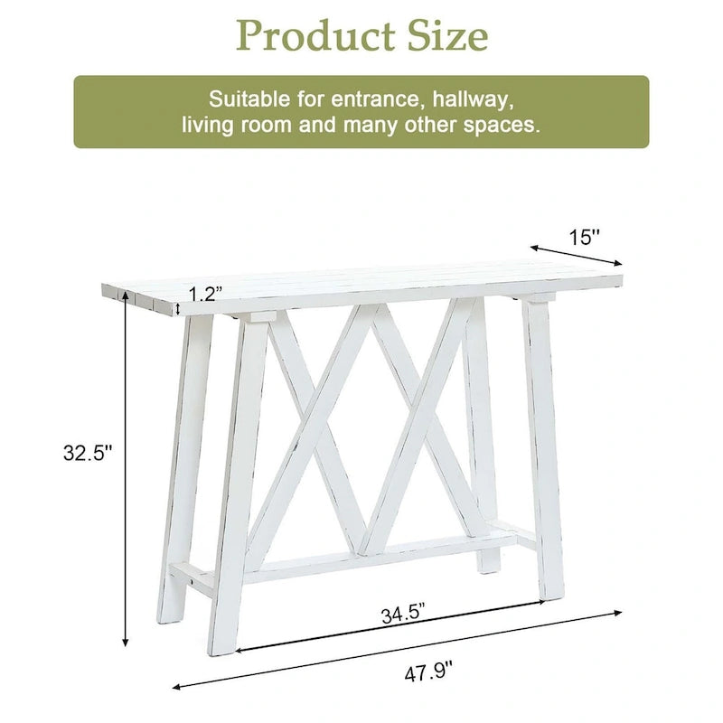 48-inch Distressed White Farmhouse Console Table with Double-X Base