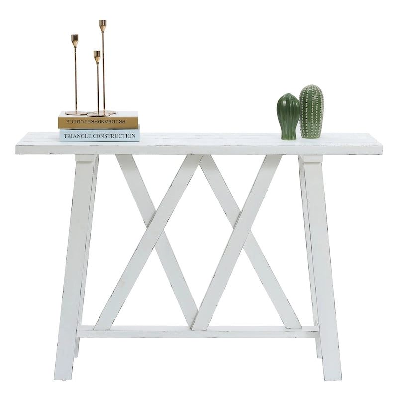 48-inch Distressed White Farmhouse Console Table with Double-X Base