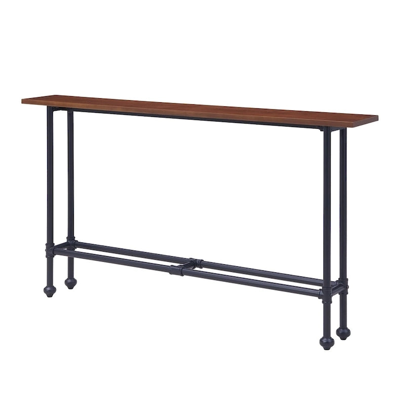 Industrial Console Table with Matte Black Iron Base and Espresso Top - 56W in.