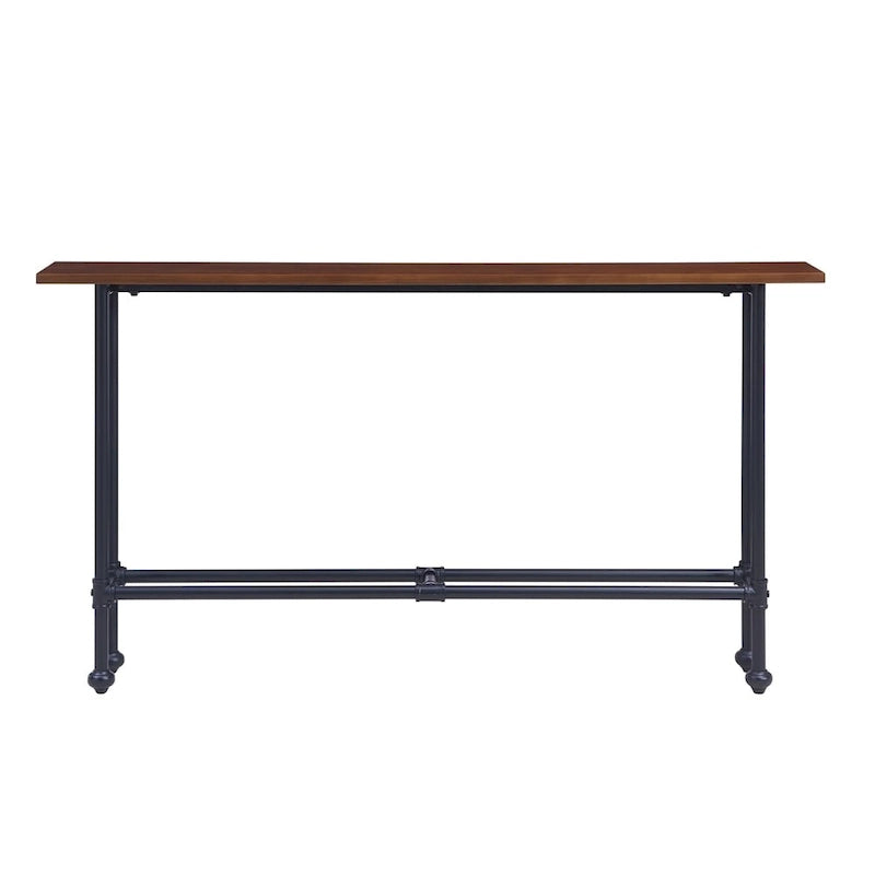 Industrial Console Table with Matte Black Iron Base and Espresso Top - 56W in.