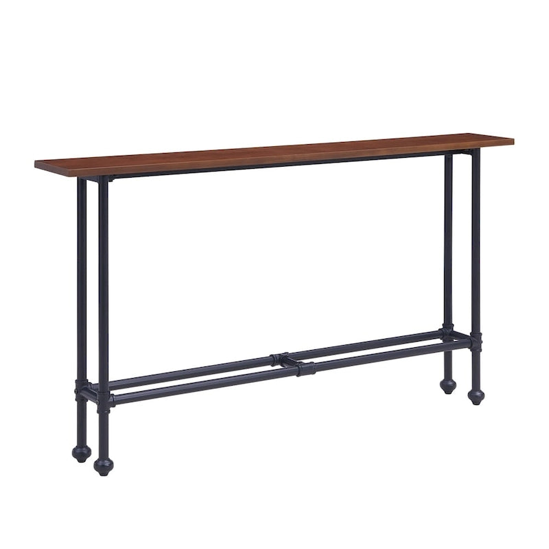 Industrial Console Table with Matte Black Iron Base and Espresso Top - 56W in.